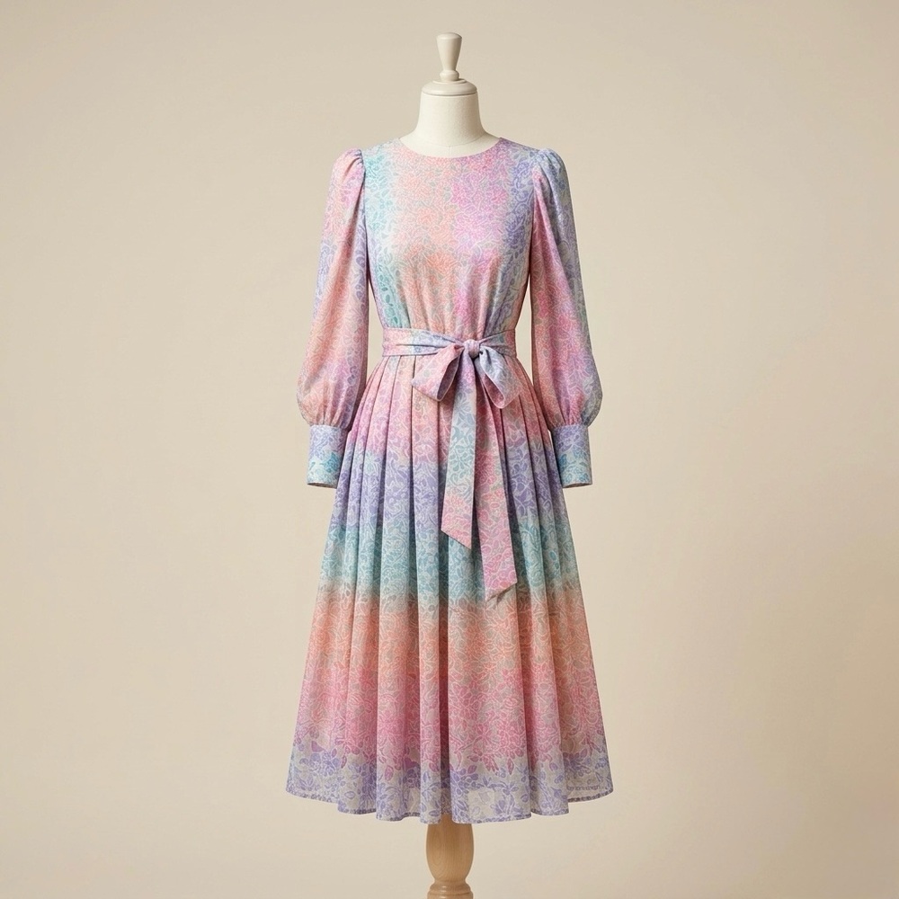 Vintage Anne Crimmins 100% Silk Jacquard Floral Midi Dress 6 | Umi Collections - Picture 2 of 10